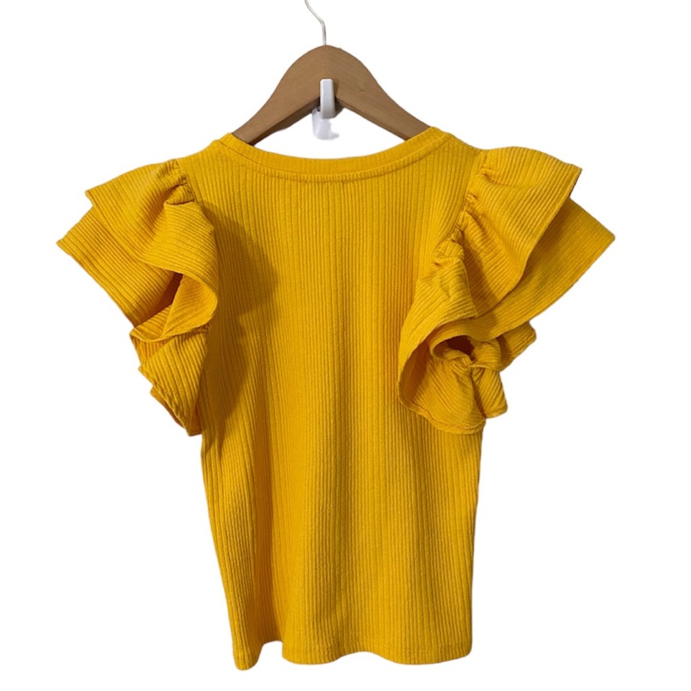 [ZARA] Ruffle Sleeve Ribbed Top - Picture 2 of 2